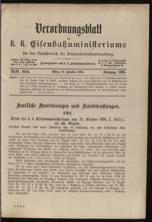 Verordnungs- und Anzeige-Blatt der k.k. General-Direction der österr. Staatsbahnen 18961028 Seite: 1