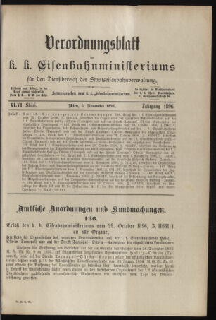 Verordnungs- und Anzeige-Blatt der k.k. General-Direction der österr. Staatsbahnen 18961106 Seite: 1