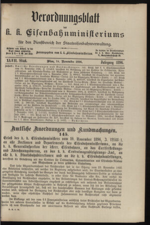 Verordnungs- und Anzeige-Blatt der k.k. General-Direction der österr. Staatsbahnen 18961114 Seite: 1