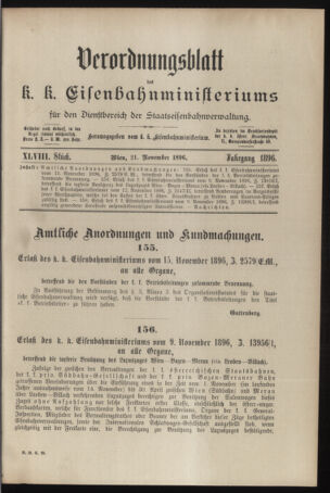 Verordnungs- und Anzeige-Blatt der k.k. General-Direction der österr. Staatsbahnen 18961121 Seite: 1