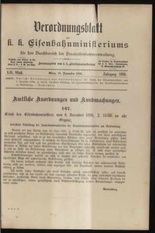 Verordnungs- und Anzeige-Blatt der k.k. General-Direction der österr. Staatsbahnen 18961219 Seite: 1