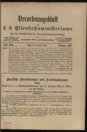 Verordnungs- und Anzeige-Blatt der k.k. General-Direction der österr. Staatsbahnen 18961223 Seite: 1