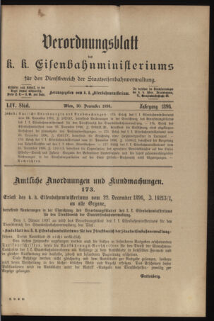 Verordnungs- und Anzeige-Blatt der k.k. General-Direction der österr. Staatsbahnen 18961230 Seite: 1