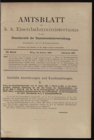 Verordnungs- und Anzeige-Blatt der k.k. General-Direction der österr. Staatsbahnen 18970116 Seite: 1