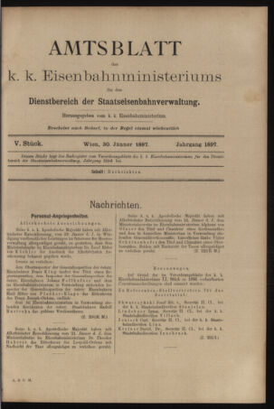 Verordnungs- und Anzeige-Blatt der k.k. General-Direction der österr. Staatsbahnen 18970130 Seite: 1