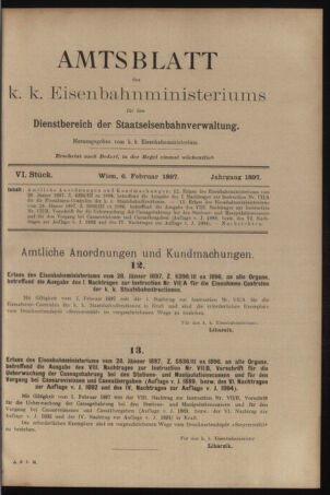 Verordnungs- und Anzeige-Blatt der k.k. General-Direction der österr. Staatsbahnen 18970206 Seite: 1