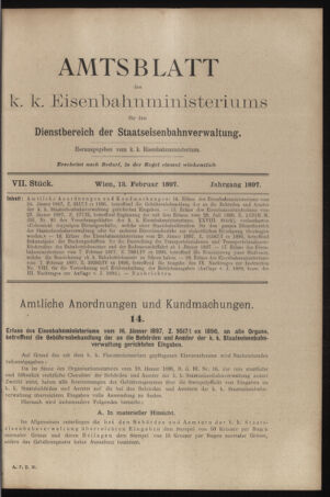 Verordnungs- und Anzeige-Blatt der k.k. General-Direction der österr. Staatsbahnen 18970213 Seite: 1