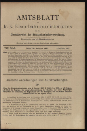 Verordnungs- und Anzeige-Blatt der k.k. General-Direction der österr. Staatsbahnen 18970220 Seite: 1