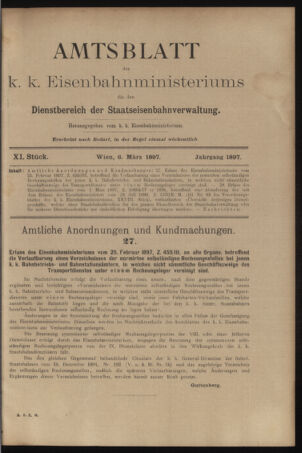 Verordnungs- und Anzeige-Blatt der k.k. General-Direction der österr. Staatsbahnen 18970306 Seite: 1