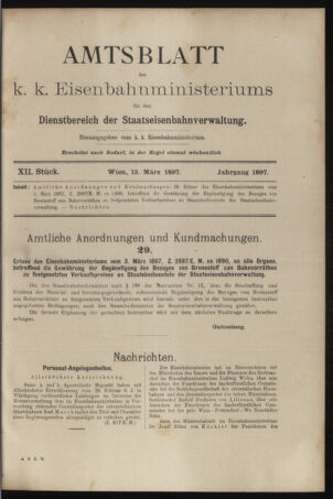 Verordnungs- und Anzeige-Blatt der k.k. General-Direction der österr. Staatsbahnen 18970313 Seite: 1