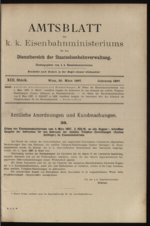 Verordnungs- und Anzeige-Blatt der k.k. General-Direction der österr. Staatsbahnen 18970320 Seite: 1