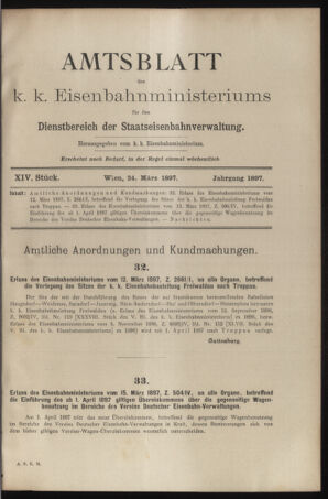 Verordnungs- und Anzeige-Blatt der k.k. General-Direction der österr. Staatsbahnen 18970324 Seite: 1