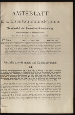 Verordnungs- und Anzeige-Blatt der k.k. General-Direction der österr. Staatsbahnen 18970327 Seite: 1