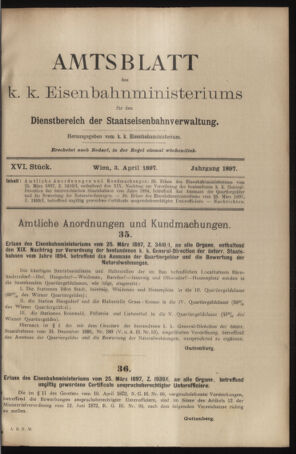 Verordnungs- und Anzeige-Blatt der k.k. General-Direction der österr. Staatsbahnen 18970403 Seite: 1