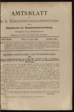 Verordnungs- und Anzeige-Blatt der k.k. General-Direction der österr. Staatsbahnen 18970410 Seite: 1