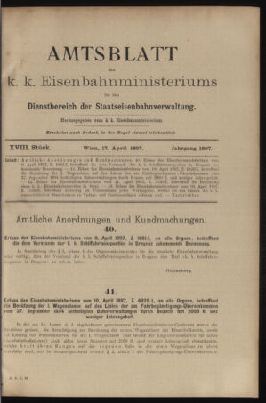 Verordnungs- und Anzeige-Blatt der k.k. General-Direction der österr. Staatsbahnen 18970417 Seite: 1