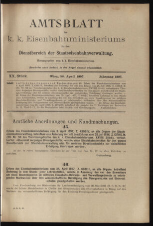 Verordnungs- und Anzeige-Blatt der k.k. General-Direction der österr. Staatsbahnen 18970430 Seite: 1