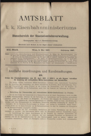 Verordnungs- und Anzeige-Blatt der k.k. General-Direction der österr. Staatsbahnen 18970508 Seite: 1