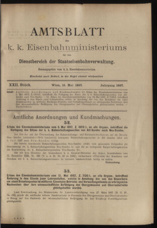 Verordnungs- und Anzeige-Blatt der k.k. General-Direction der österr. Staatsbahnen 18970515 Seite: 1