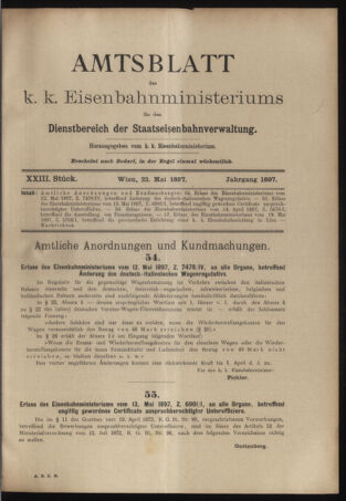 Verordnungs- und Anzeige-Blatt der k.k. General-Direction der österr. Staatsbahnen 18970522 Seite: 1