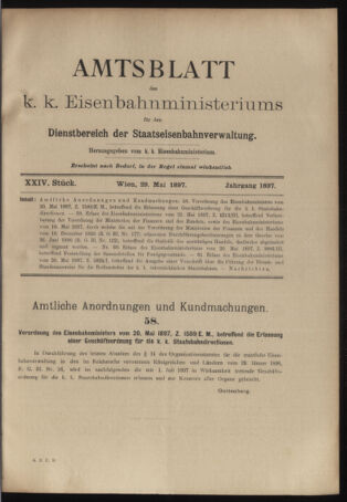 Verordnungs- und Anzeige-Blatt der k.k. General-Direction der österr. Staatsbahnen 18970529 Seite: 1