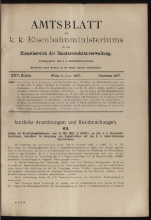 Verordnungs- und Anzeige-Blatt der k.k. General-Direction der österr. Staatsbahnen 18970605 Seite: 1