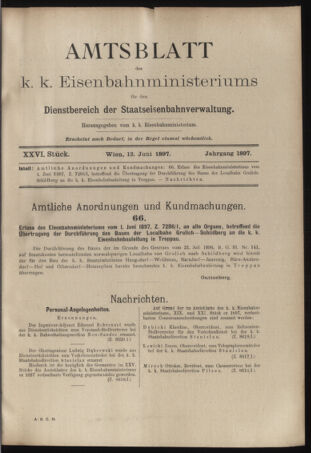 Verordnungs- und Anzeige-Blatt der k.k. General-Direction der österr. Staatsbahnen 18970612 Seite: 1