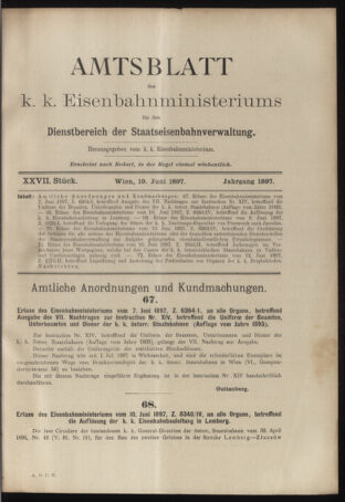 Verordnungs- und Anzeige-Blatt der k.k. General-Direction der österr. Staatsbahnen 18970619 Seite: 1