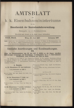 Verordnungs- und Anzeige-Blatt der k.k. General-Direction der österr. Staatsbahnen 18970630 Seite: 1