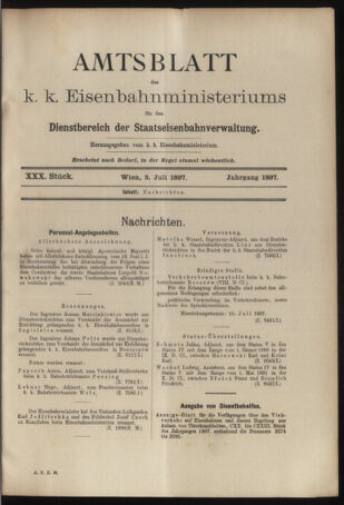 Verordnungs- und Anzeige-Blatt der k.k. General-Direction der österr. Staatsbahnen 18970703 Seite: 1