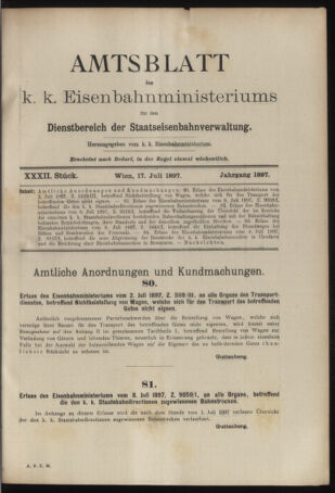 Verordnungs- und Anzeige-Blatt der k.k. General-Direction der österr. Staatsbahnen 18970717 Seite: 1