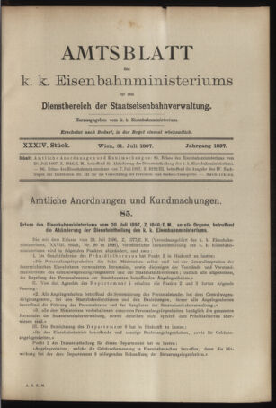 Verordnungs- und Anzeige-Blatt der k.k. General-Direction der österr. Staatsbahnen 18970731 Seite: 1