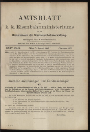 Verordnungs- und Anzeige-Blatt der k.k. General-Direction der österr. Staatsbahnen 18970807 Seite: 1