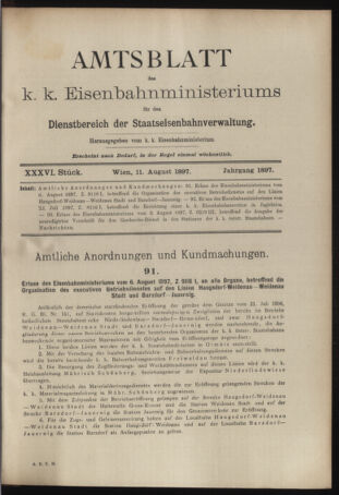 Verordnungs- und Anzeige-Blatt der k.k. General-Direction der österr. Staatsbahnen 18970811 Seite: 1