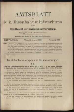 Verordnungs- und Anzeige-Blatt der k.k. General-Direction der österr. Staatsbahnen 18970814 Seite: 1