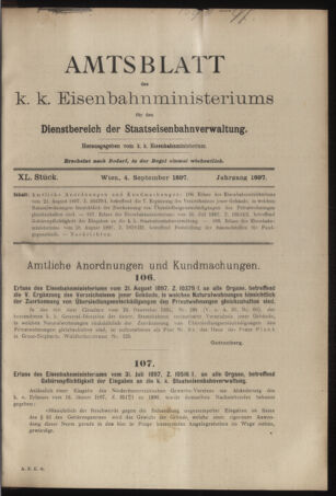 Verordnungs- und Anzeige-Blatt der k.k. General-Direction der österr. Staatsbahnen 18970904 Seite: 1