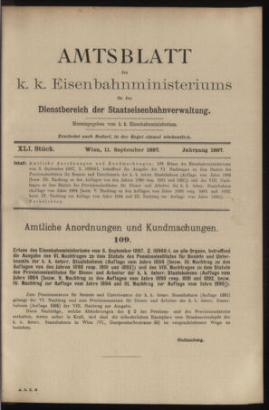 Verordnungs- und Anzeige-Blatt der k.k. General-Direction der österr. Staatsbahnen 18970911 Seite: 1