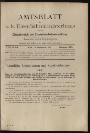 Verordnungs- und Anzeige-Blatt der k.k. General-Direction der österr. Staatsbahnen 18970918 Seite: 1