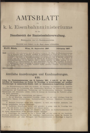 Verordnungs- und Anzeige-Blatt der k.k. General-Direction der österr. Staatsbahnen 18970925 Seite: 1