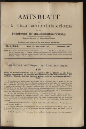 Verordnungs- und Anzeige-Blatt der k.k. General-Direction der österr. Staatsbahnen 18970929 Seite: 1