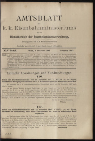 Verordnungs- und Anzeige-Blatt der k.k. General-Direction der österr. Staatsbahnen 18971002 Seite: 1