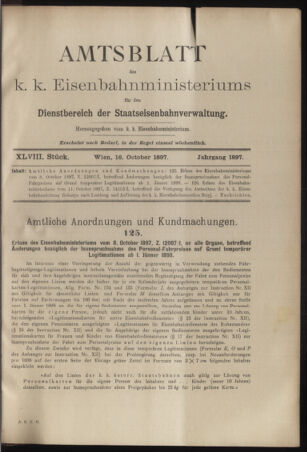 Verordnungs- und Anzeige-Blatt der k.k. General-Direction der österr. Staatsbahnen 18971016 Seite: 1