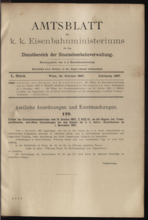 Verordnungs- und Anzeige-Blatt der k.k. General-Direction der österr. Staatsbahnen 18971028 Seite: 1