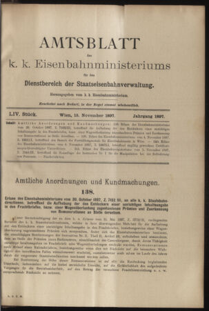 Verordnungs- und Anzeige-Blatt der k.k. General-Direction der österr. Staatsbahnen 18971113 Seite: 1