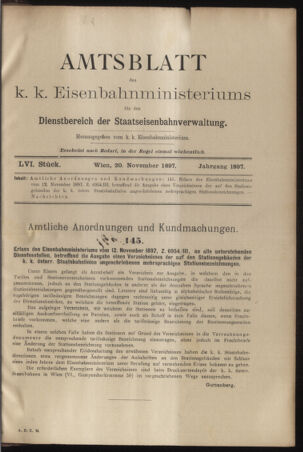 Verordnungs- und Anzeige-Blatt der k.k. General-Direction der österr. Staatsbahnen 18971120 Seite: 1