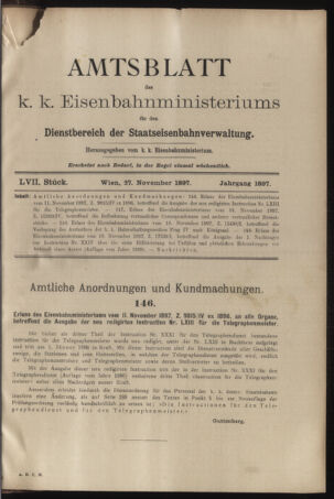 Verordnungs- und Anzeige-Blatt der k.k. General-Direction der österr. Staatsbahnen 18971127 Seite: 1