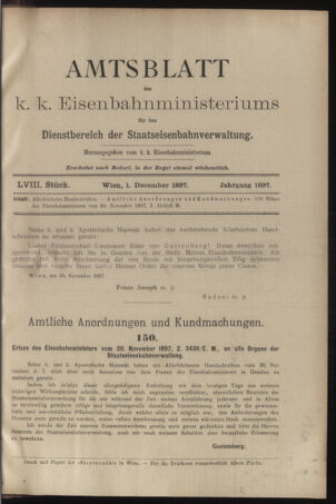 Verordnungs- und Anzeige-Blatt der k.k. General-Direction der österr. Staatsbahnen 18971201 Seite: 1