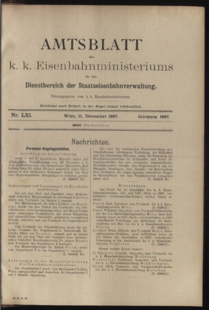 Verordnungs- und Anzeige-Blatt der k.k. General-Direction der österr. Staatsbahnen 18971211 Seite: 1