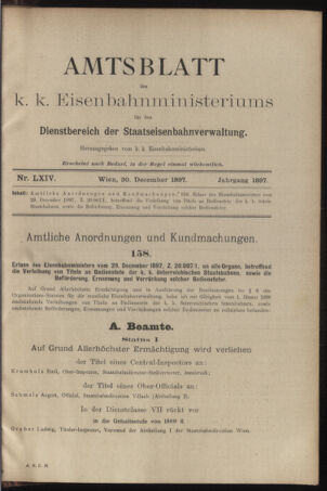 Verordnungs- und Anzeige-Blatt der k.k. General-Direction der österr. Staatsbahnen 18971230 Seite: 1