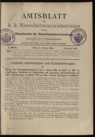 Verordnungs- und Anzeige-Blatt der k.k. General-Direction der österr. Staatsbahnen 18980105 Seite: 1